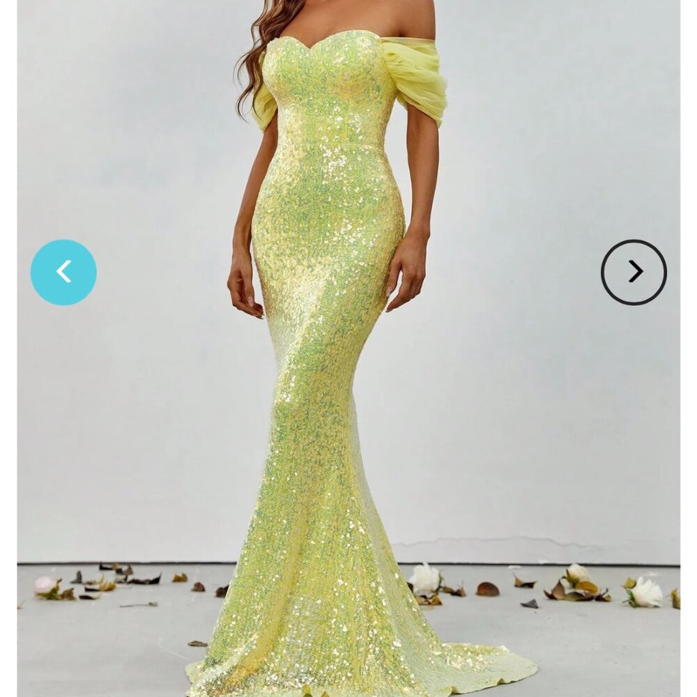 Sequin Off-Shoulder Mermaid Prom Dress in Yellow